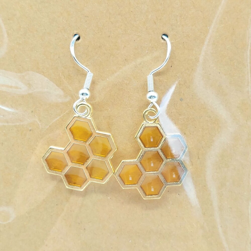 Honey Comb Earrings Garden Cottage Bumble Bee